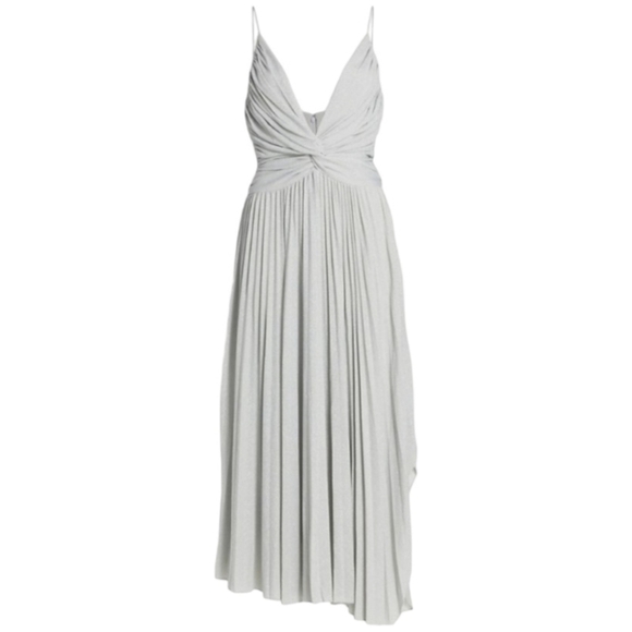 Halston Jody Pleated Midi Dress in Silver, Size 6, NWT - Picture 7 of 16